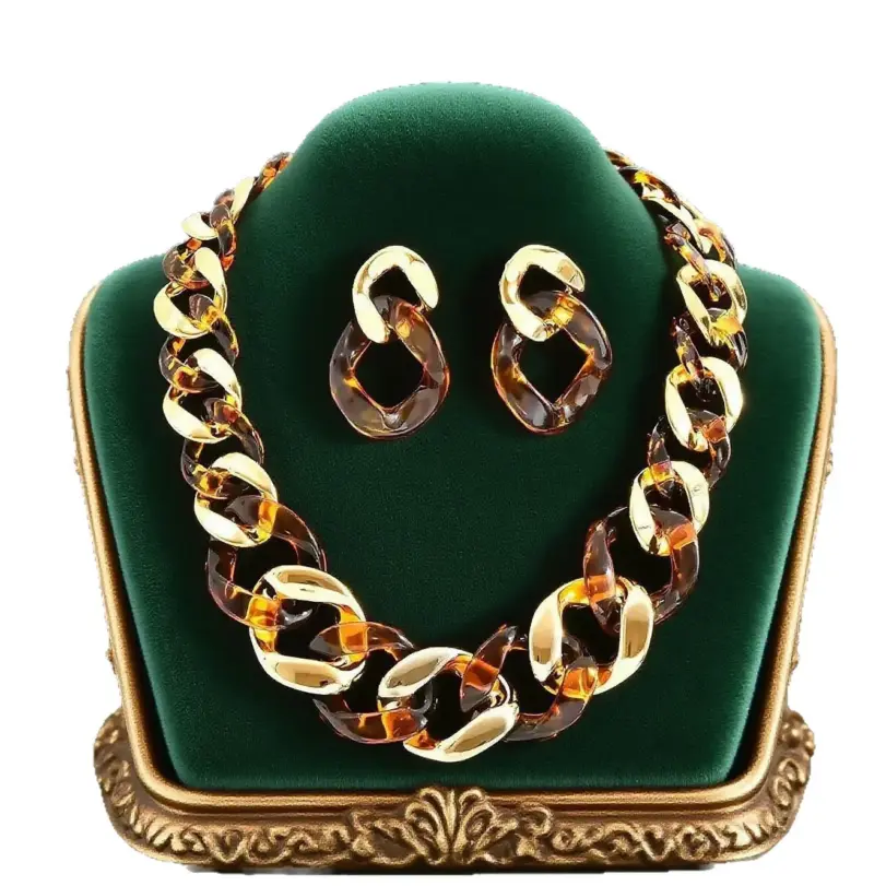 Juego de Joyería Elegante y Moderno de 3 Piezas para Mujer, Collar de Círculo con Cordón, Gargantilla Acrílica Clásica, Aretes para Uso Diario Informal, Regalo 5