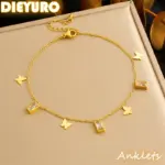 DIEYURO-tobilleras cuadradas de mariposa dorada de acero inoxidable 316L para mujer, cadenas para pies de nueva tendencia, joyería antioxidante, regalo de vacaciones 1