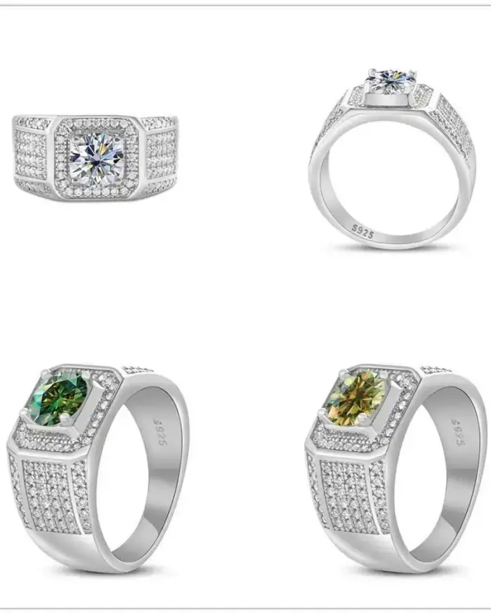 Anillo de moissanita de Color TY 1ct D, Plata de Ley 925 chapada en plata, banda de eternidad de 18k, anillos de Hip Hop para fiesta de hombre, joyería fina brillante 1