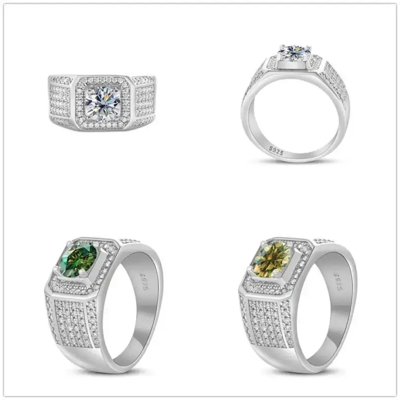 Anillo de moissanita de Color TY 1ct D, Plata de Ley 925 chapada en plata, banda de eternidad de 18k, anillos de Hip Hop para fiesta de hombre, joyería fina brillante 1