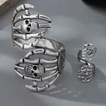Brazalete vintage con calavera, anillo de dedo retro de esqueleto para Halloween, joyería ajustable de puño abierto, colección única de joyería para motociclistas 4
