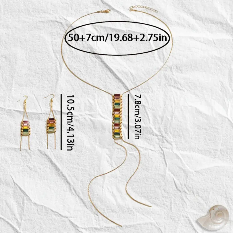 Juego de Joyería Vintage Elegante de 3 Piezas para Mujer, Collar con Pedrería Colorida, Gargantilla de Cristal Brillante, Aretes para Novia, Boda, Fiesta 6