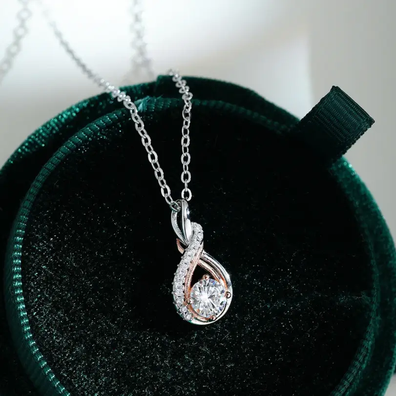 Collar de plata de ley TY 925 para mujer, collar con colgante de plata de ley con circonita Moissanite de 0,5 CT, D VVS1, oro rosa multicolor 4