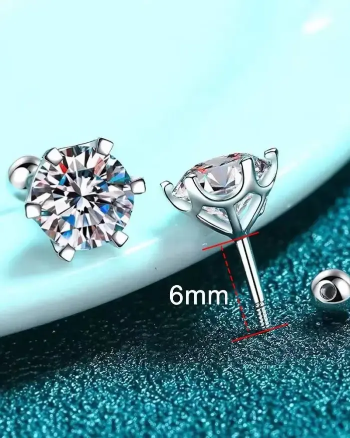 Pendientes de moissanita TY 0,3-2CT, pendientes de tuerca de corte redondo de Plata de Ley 925, pendientes Piercing para hombres y mujeres, joyería fina 2