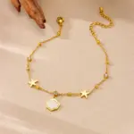 Tobilleras DIEYURO 316L de acero inoxidable amarillo vieira estrella de mar circón para mujer cadenas de pie de estilo marino regalo de joyería impermeable 4