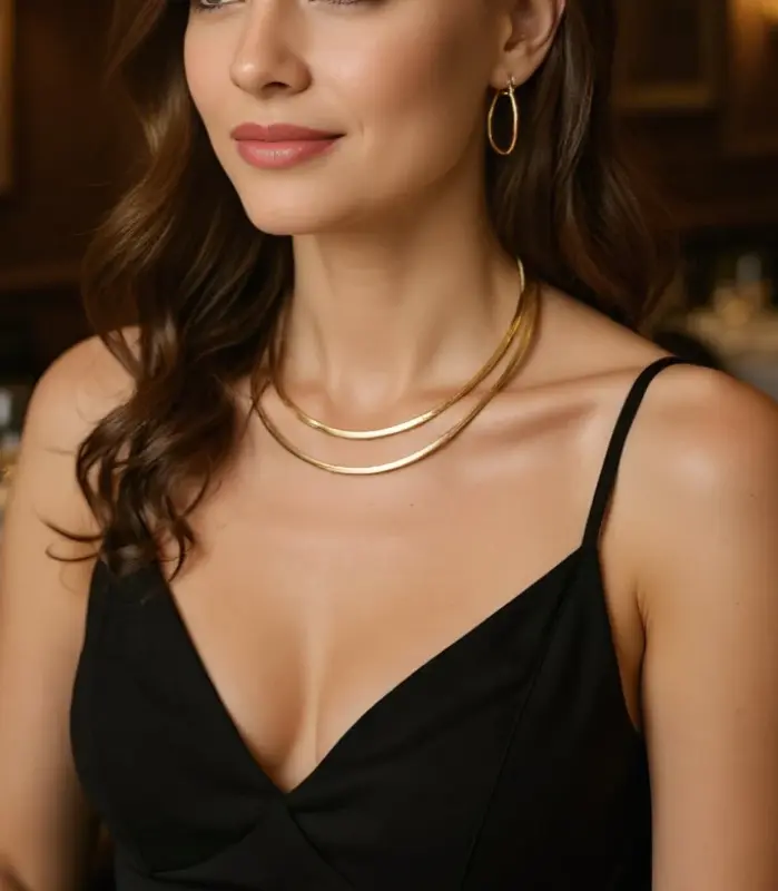 Juego de Joyería Elegante y Moderno de 3 Piezas para Mujer, Collar Geométrico Tipo O, Gargantilla de Metal Clásica, Uso Diario Informal, Pendientes Grandes, Regalo 1