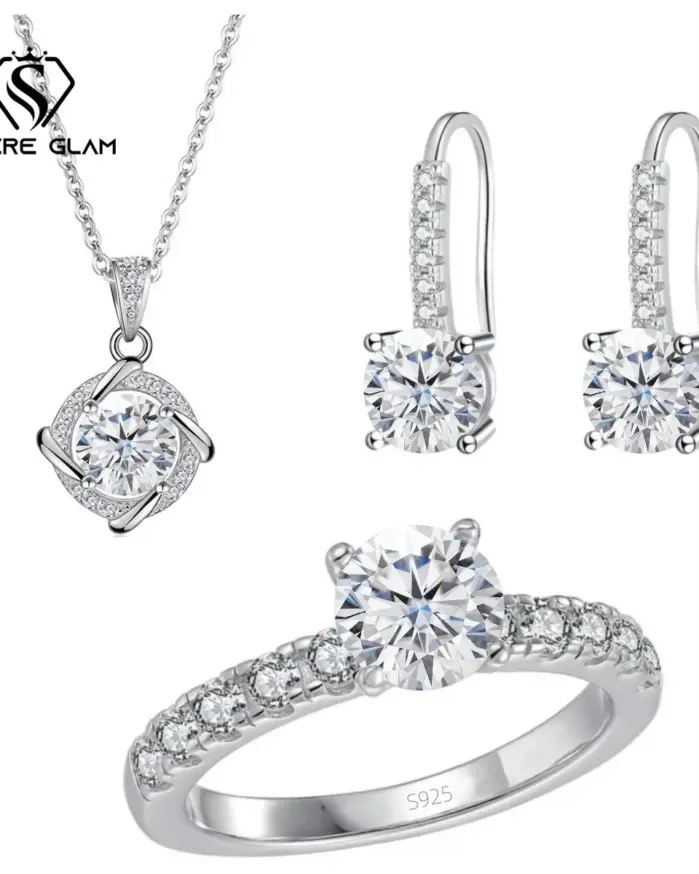 Conjunto de joyería fina Moissanit de Color 4CT D, conjunto de collar y pendientes de anillo de moda de Plata de Ley 925, conjuntos de joyería para boda de mujer 1