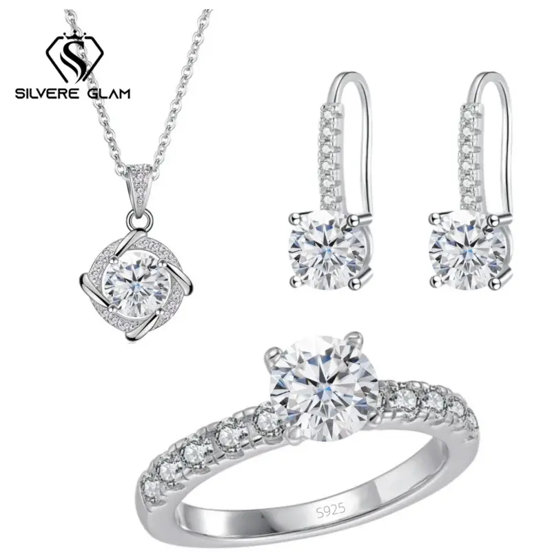 Conjunto de joyería fina Moissanit de Color 4CT D, conjunto de collar y pendientes de anillo de moda de Plata de Ley 925, conjuntos de joyería para boda de mujer 1