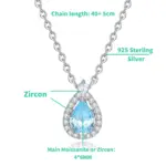 Collar de plata de ley 925 con moissanita TY para mujer, colgante de lágrima azul, moissanita de color D, collar de marca de laboratorio, joyería fina, regalo. 6