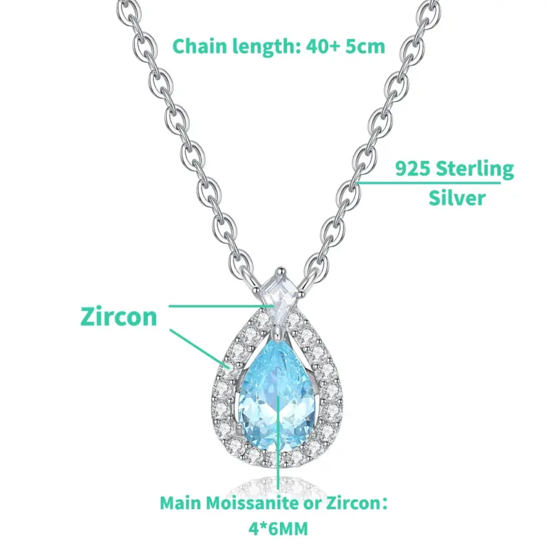 Collar de plata de ley 925 con moissanita TY para mujer, colgante de lágrima azul, moissanita de color D, collar de marca de laboratorio, joyería fina, regalo. 6