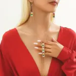 Juego de Joyería Vintage Elegante de 3 Piezas para Mujer, Collar con Pedrería Colorida, Gargantilla de Cristal Brillante, Aretes para Novia, Boda, Fiesta 2
