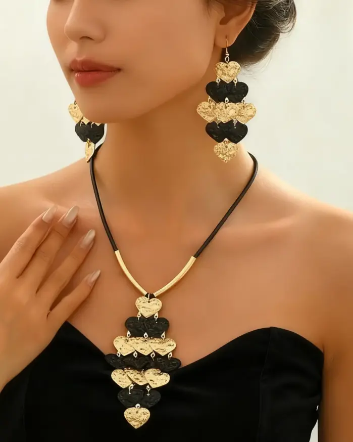 Juego de Joyería Elegante y Moderno de 3 Piezas para Mujer, Collar de Disco de Doble Color, Gargantilla de Metal Clásica, Aretes para Uso Diario Informal, Regalo 2