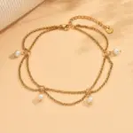 DIEYURO 316L Acero inoxidable borla dorada colgante tobilleras de perlas para mujer señora nueva cadenas de pie impermeables joyería regalo de fiesta 2
