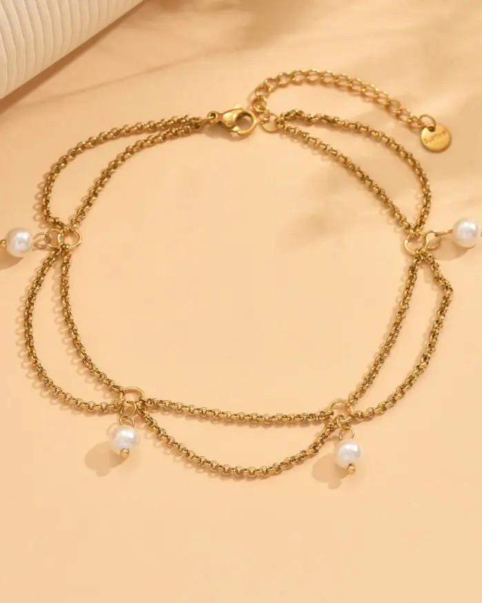 DIEYURO 316L Acero inoxidable borla dorada colgante tobilleras de perlas para mujer señora nueva cadenas de pie impermeables joyería regalo de fiesta 2