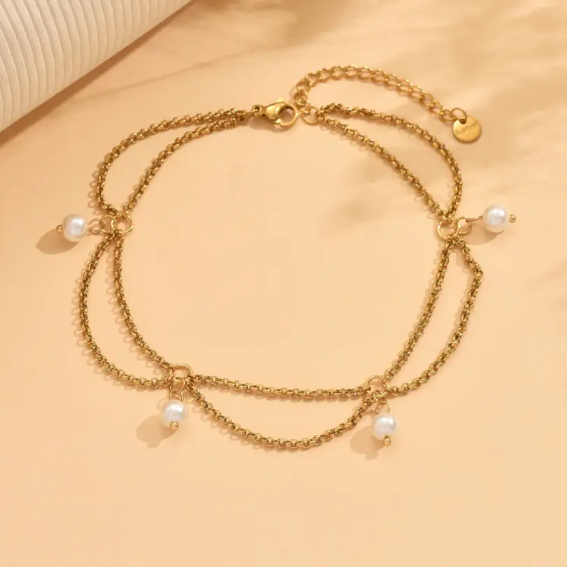 DIEYURO 316L Acero inoxidable borla dorada colgante tobilleras de perlas para mujer señora nueva cadenas de pie impermeables joyería regalo de fiesta 2