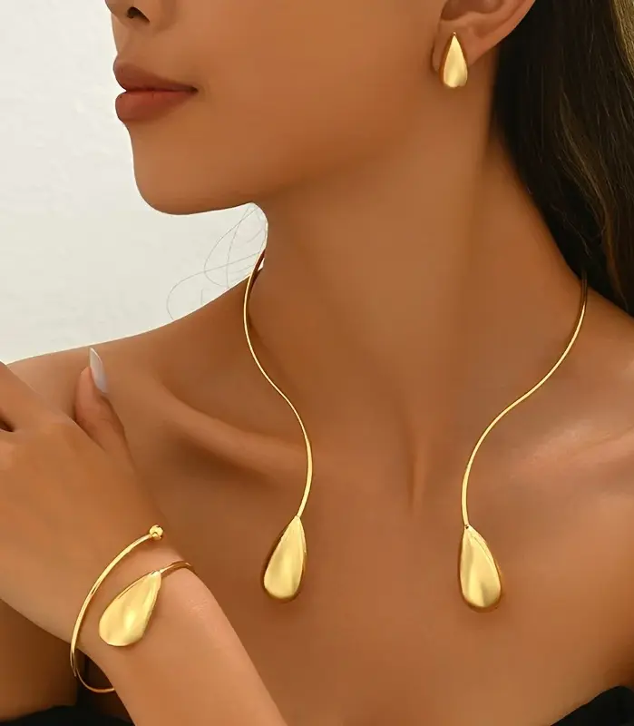 Conjunto de joyería Vintage elegante para mujer, collar minimalista con forma de gota de agua, gargantilla de cristal brillante, pendientes de boda para fiesta, 4 Uds. 2