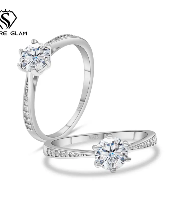 Anillo clásico de Plata de Ley 925 brillante, anillo de moissanita de Color 1CT D para mujer, joyería fina para fiesta de boda para el Día de San Valentín 1