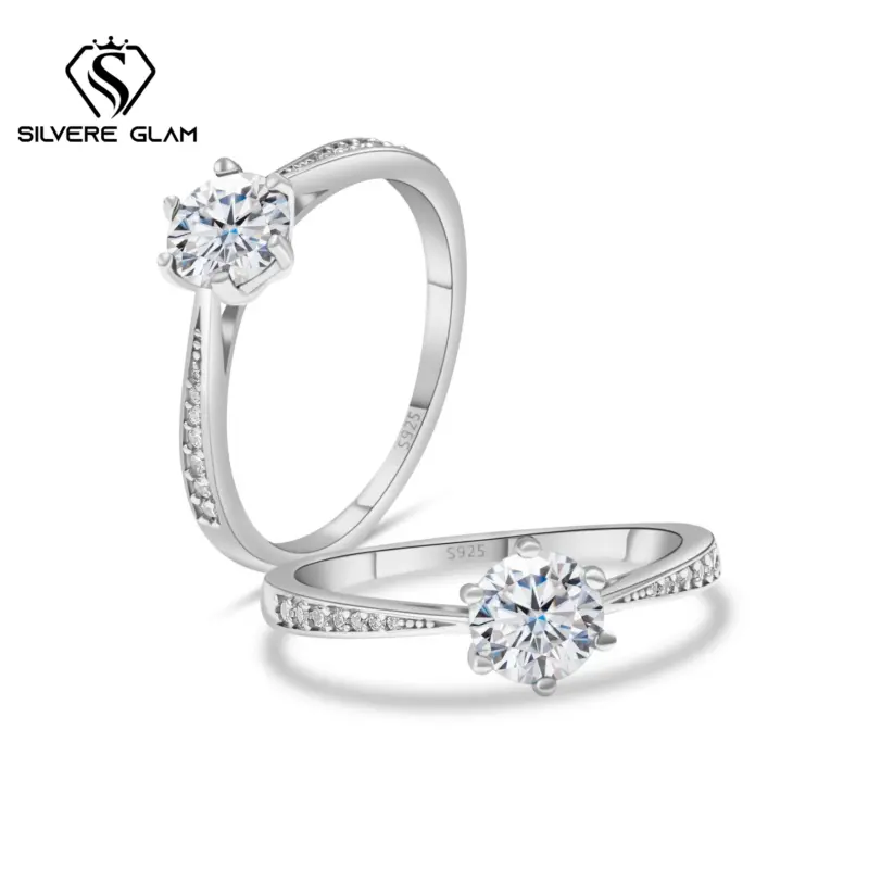 Anillo clásico de Plata de Ley 925 brillante, anillo de moissanita de Color 1CT D para mujer, joyería fina para fiesta de boda para el Día de San Valentín 1
