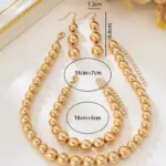 Juego de Joyería Elegante y Moderno de 4 Piezas para Mujer, Collar de Cuentas Doradas, Gargantilla Esférica de Metal, Pendientes para Uso Diario Informal 6