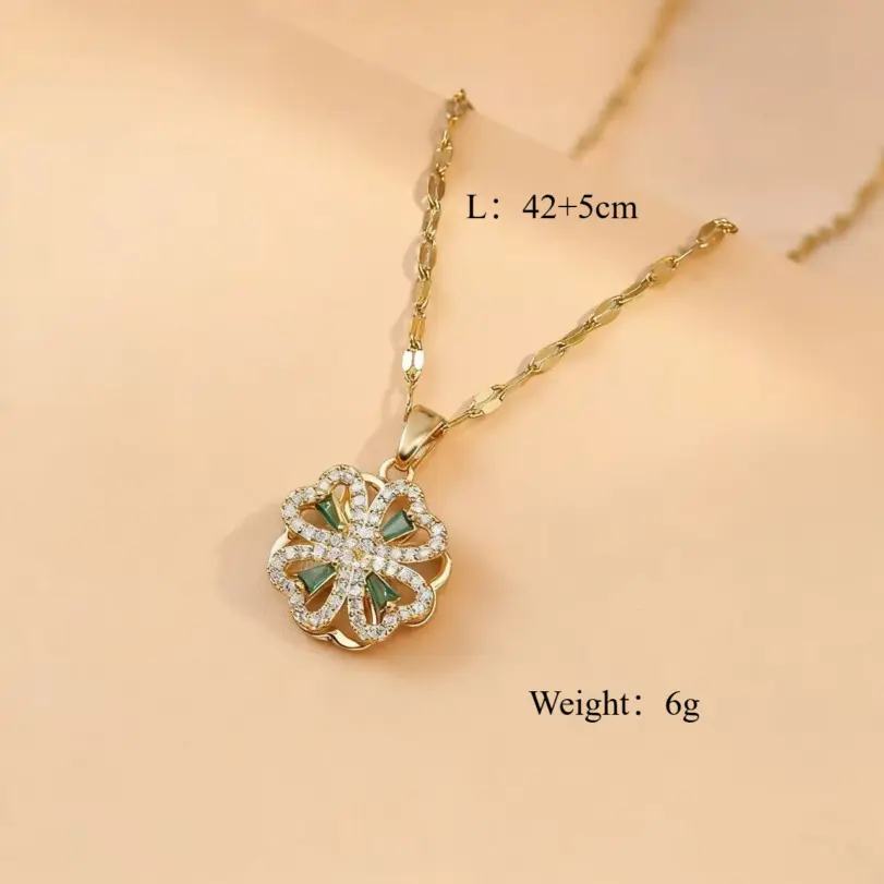 Juego de Joyería Elegante y Moderno de 5 Piezas para Mujer, Collar con Flor de Cuatro Hojas Giratoria, Gargantilla de Metal Clásica, Aretes para Uso Diario Informal 6