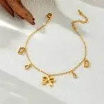 DIEYURO 316L Acero inoxidable lazo dorado corazón cuadrado circón tobillera para mujer tendencia moda cadena de pie joyería regalo de vacaciones 4