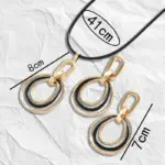 Juego de Joyería Elegante y Moderno de 3 Piezas para Mujer, Collar Largo con Doble Aro, Gargantilla Clásica de Metal, Uso Diario Informal, Aretes Dorados, Regalo 6