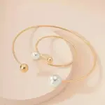 Juego de Joyería Vintage Elegante de 2 Piezas para Mujer, Collar Ovalado con Bola Redonda Blanca, Gargantilla Dorada, Pulsera de Boda, Regalo para Fiesta 3