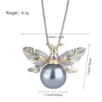 Conjunto de joyería Vintage elegante para mujer, collar de abeja pequeña de perlas grises, gargantilla de cristal brillante, pendientes de boda para fiesta, 3 uds. 4