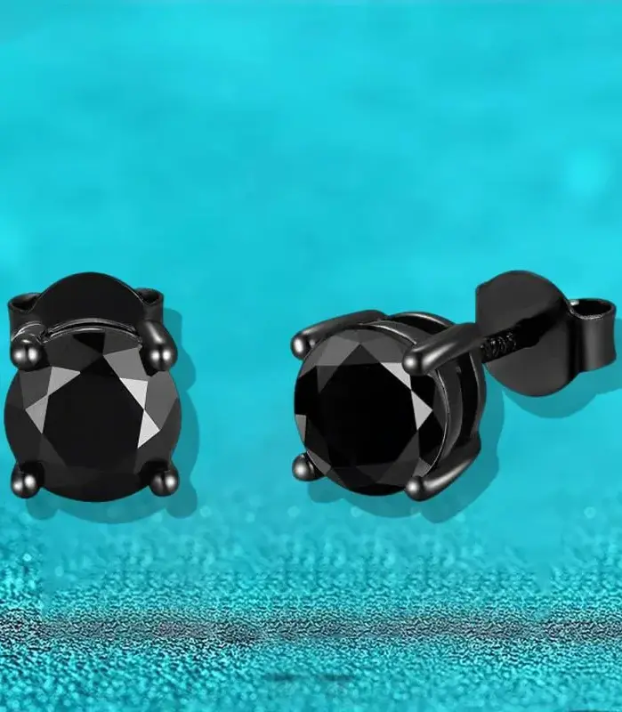 TY 0,5-1Ct Moissanite 925 pendientes tipo botón de plata fina para Mujeres Hombres pendiente negro circón gótico Moissanite joyería fina D VVS1 2