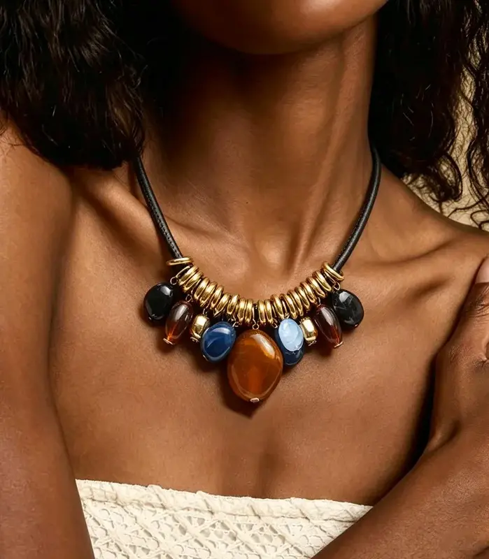 Collar de madera y acrílico con cuentas estilo Maillard vintage, colgante geométrico étnico, gargantilla, nueva joyería de nicho chino con temperamento para mujer 2