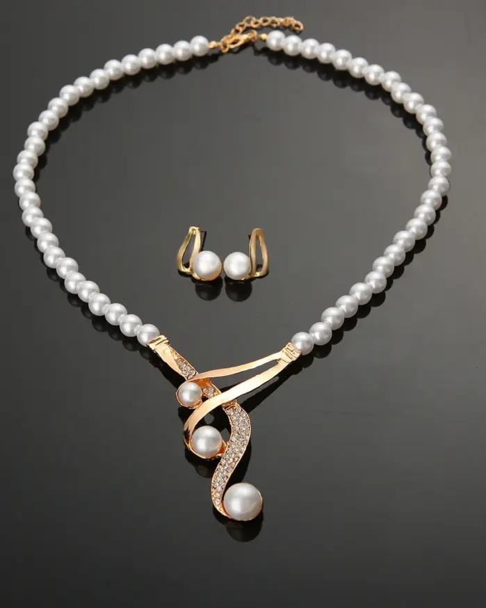 Juego de Joyería Vintage Elegante de 3 Piezas para Mujer, Collar de Perlas, Gargantilla de Cristal Brillante, Aretes de Novia para Boda, Fiesta 2