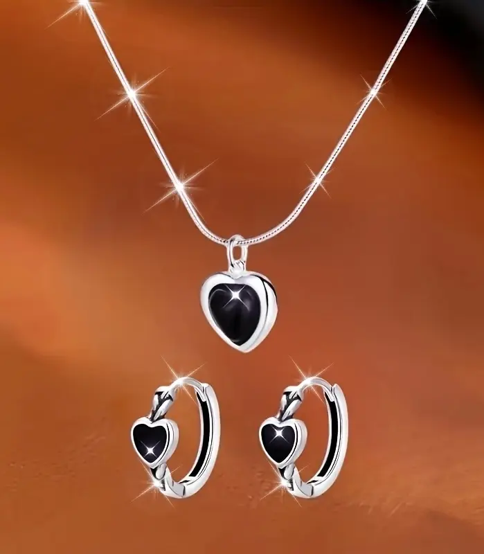 2 piezas, nuevo conjunto de pendientes y colgantes en forma de corazón, estilo elegante y sexy, adecuado para fiestas de mujeres, regalos de cumpleaños 1