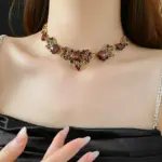 Juego de Joyería Vintage Elegante de 3 Piezas para Mujer, Collar con Hojas Cuadradas, Gargantilla de Cristal Brillante, Aretes de Novia para Boda, Fiesta 3