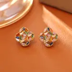 Juego de Joyería Vintage Elegante de 3 Piezas para Mujer, Collar con Trébol de Cuatro Hojas Colorido, Gargantilla de Cristal Brillante, Aretes para Novia, Boda, Fiesta 4