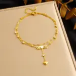 DIEYURO-tobillera de acero inoxidable 316L, cadena de pie, joyería glamurosa, circón redondo, doble capa, corazón, mamá dorada, regalo de vacaciones 6