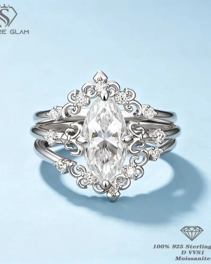 Anillo de moissanita en forma de pera de 2 quilates TY, plata de ley S925, estilo vintage, anillo de diamantes para mujer, joyería fina. 1