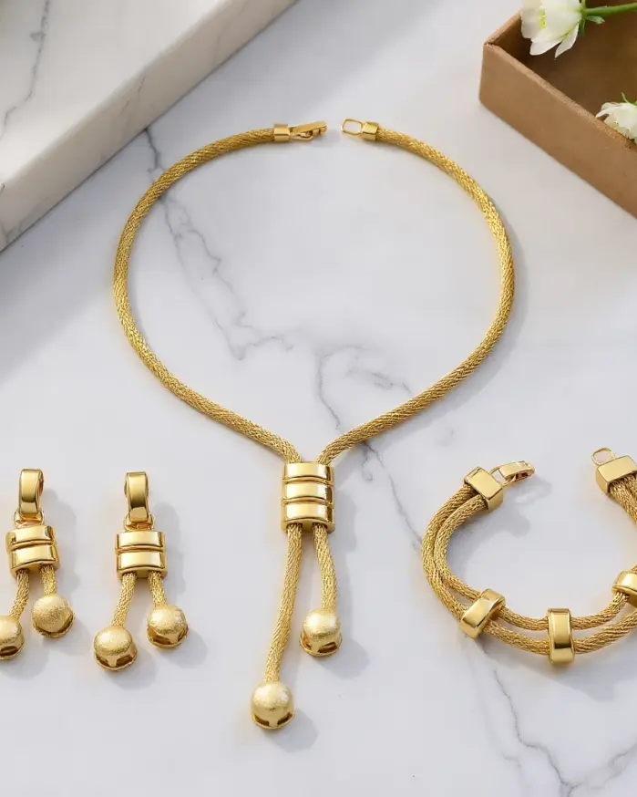Juego de Joyería Vintage Elegante de 4 Piezas para Mujer, Collar con Borla y Nudo, Gargantilla de Moda, Pendientes de Novia para Boda y Fiesta 1