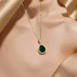 Juego de Joyería Elegante y Moderno de 3 Piezas para Mujer, Collar con Gota de Agua Verde, Gargantilla de Metal Clásica, Aretes para Uso Diario Informal, Regalo 3