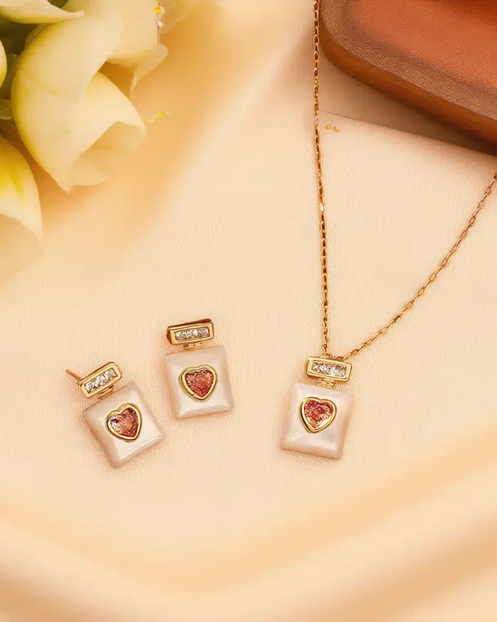 Juego de Joyería Vintage Elegante de 3 Piezas para Mujer, Collar con Botella de Perfume, Gargantilla de Cristal Brillante, Aretes de Novia para Boda, Fiesta 1