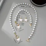 Conjunto de Collar de Perlas con Cierre de Palanca, Gargantilla de Perlas, Pendientes Blancos y Pulsera para Mujer, Estilo Coquette, Regalo para Despedida de Soltera 6