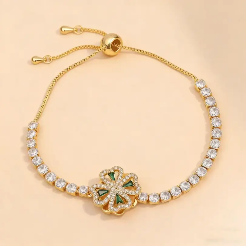 Juego de Joyería Elegante y Moderno de 5 Piezas para Mujer, Collar con Flor de Cuatro Hojas Giratoria, Gargantilla de Metal Clásica, Aretes para Uso Diario Informal 3
