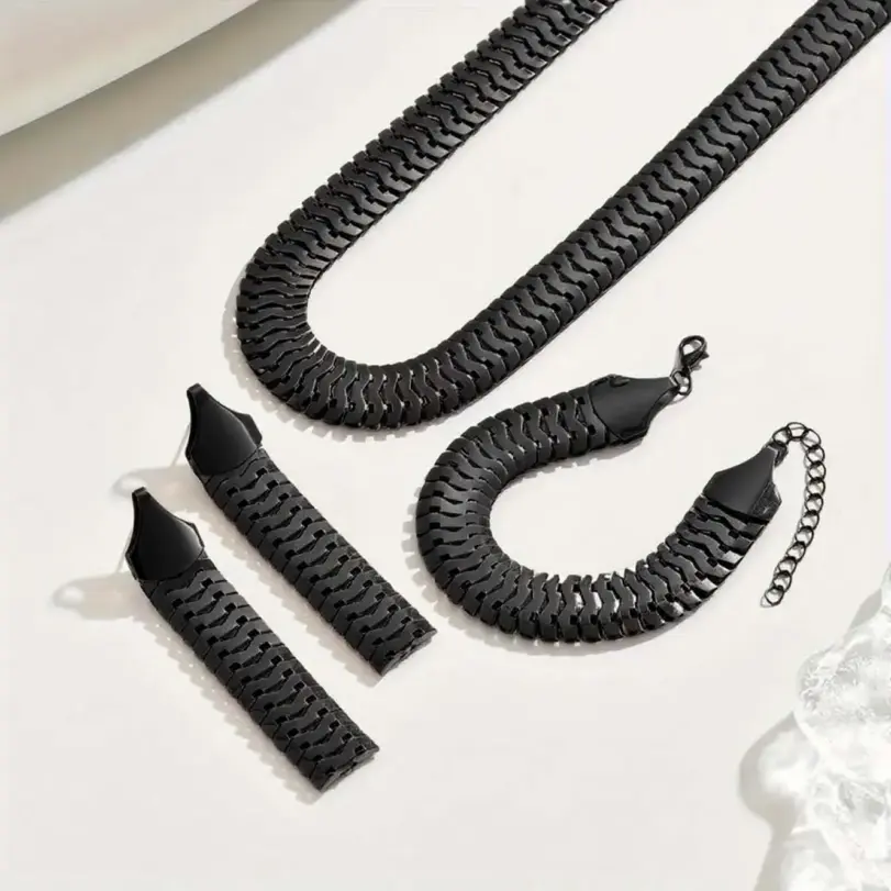 Juego de Joyería Vintage Elegante de 4 Piezas para Mujer, Collar con Forma de Espina de Serpiente, Gargantilla de Metal Clásica, Aretes para Uso Diario Informal, Regalo 4
