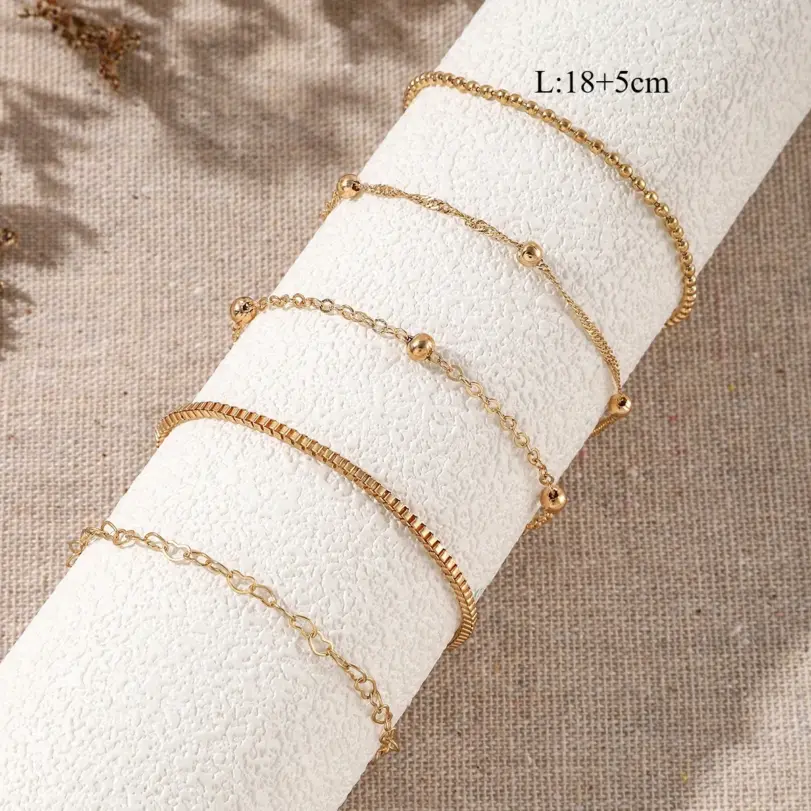 Conjunto de joyería Retro elegante para mujer, cadena de amor con cuentas redondas, uso diario dorado, pulsera de boda nupcial, regalo de fiesta, 5 uds. 5