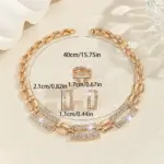 Conjunto de collar, pendientes y anillo con cadena geométrica de pedrería de color dorado, de lujo, para mujer, ideal para bodas, fiestas y como regalo. 4