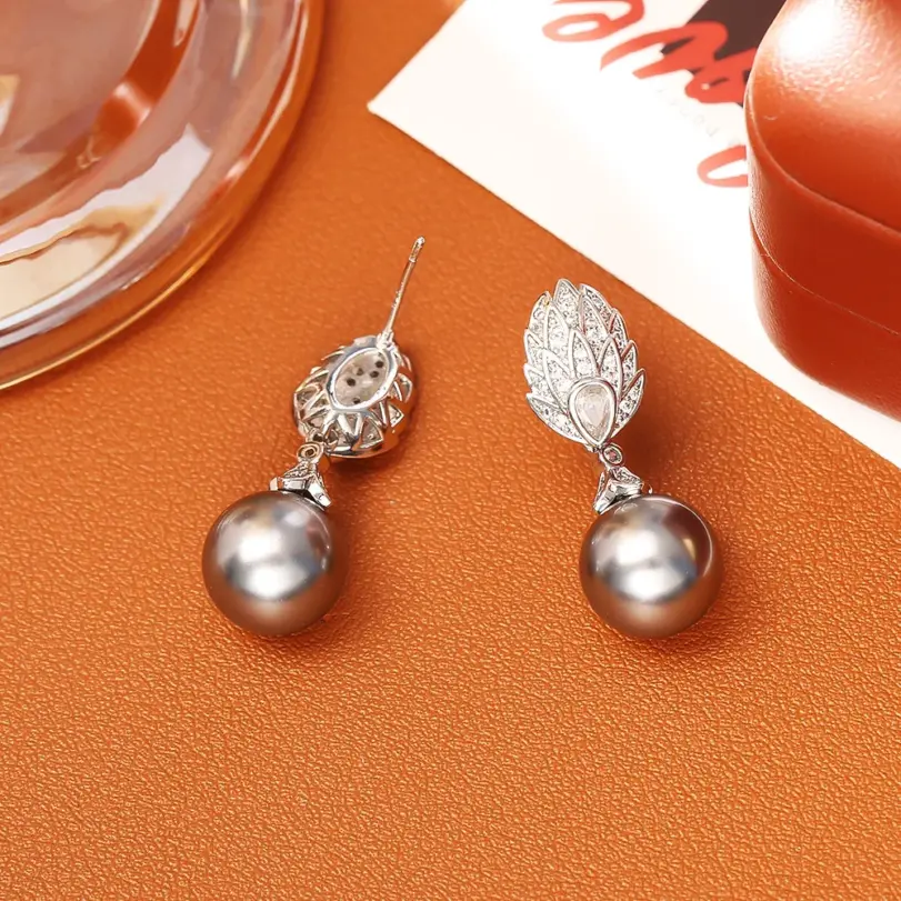 Juego de Joyería Vintage Elegante de 3 Piezas para Mujer, Collar de Perlas Grises, Cadena de Clavícula de Cristal Brillante, Aretes de Novia para Boda, Fiesta 4