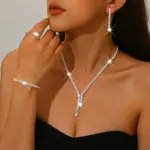 Conjunto de joyería Vintage elegante para mujer, collar con estilo de cadena de garra exquisita, Gargantilla dorada, pulsera de boda nupcial, regalo de fiesta, 5 uds. 2