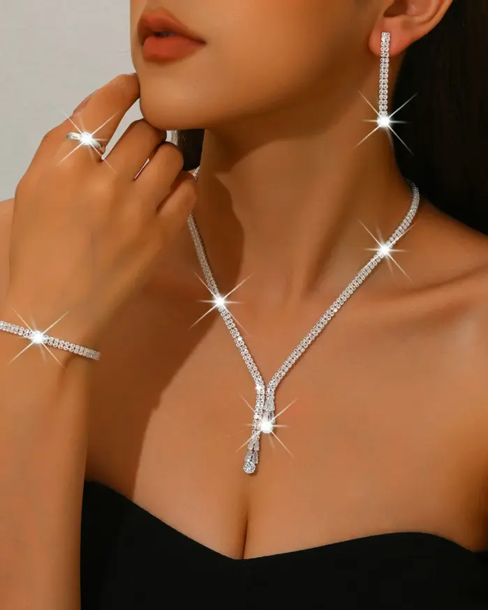 Conjunto de joyería Vintage elegante para mujer, collar con estilo de cadena de garra exquisita, Gargantilla dorada, pulsera de boda nupcial, regalo de fiesta, 5 uds. 2