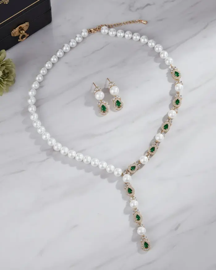 Juego de Joyería Vintage Elegante de 3 Piezas para Mujer, Collar de Perlas de Lujo, Gargantilla de Cristal Brillante, Aretes de Novia para Boda, Fiesta 1