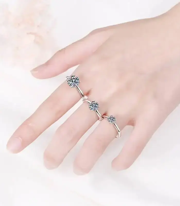 Anillo de moissanita TY de 2 quilates para mujer, anillo de boda de diamante de laboratorio, 100% Plata 925, joyería para dedo femenino 2