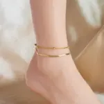 Tobilleras DIEYURO 316L de acero inoxidable de Color dorado de doble capa para mujer y niña, nueva tendencia, cadena para pierna, joyería impermeable, regalo para fiesta 3